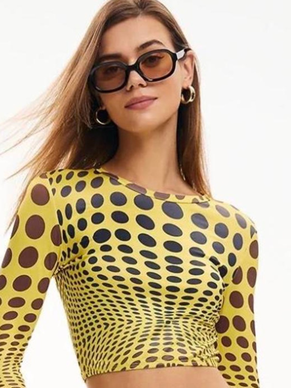 OMIGHTY Mesh Illusion Polka Dot Top Size S